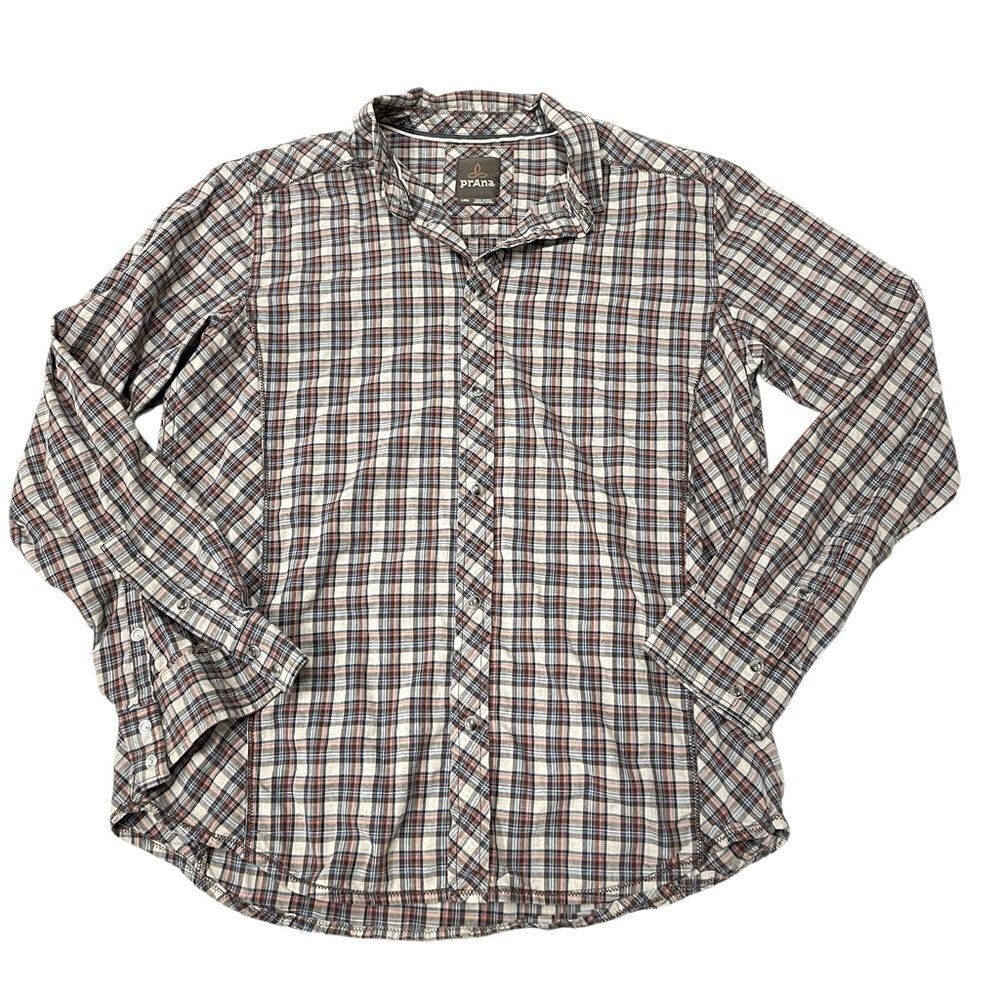 Prana Archer Pearl Snap Button Down Plaid Shirt Size Large